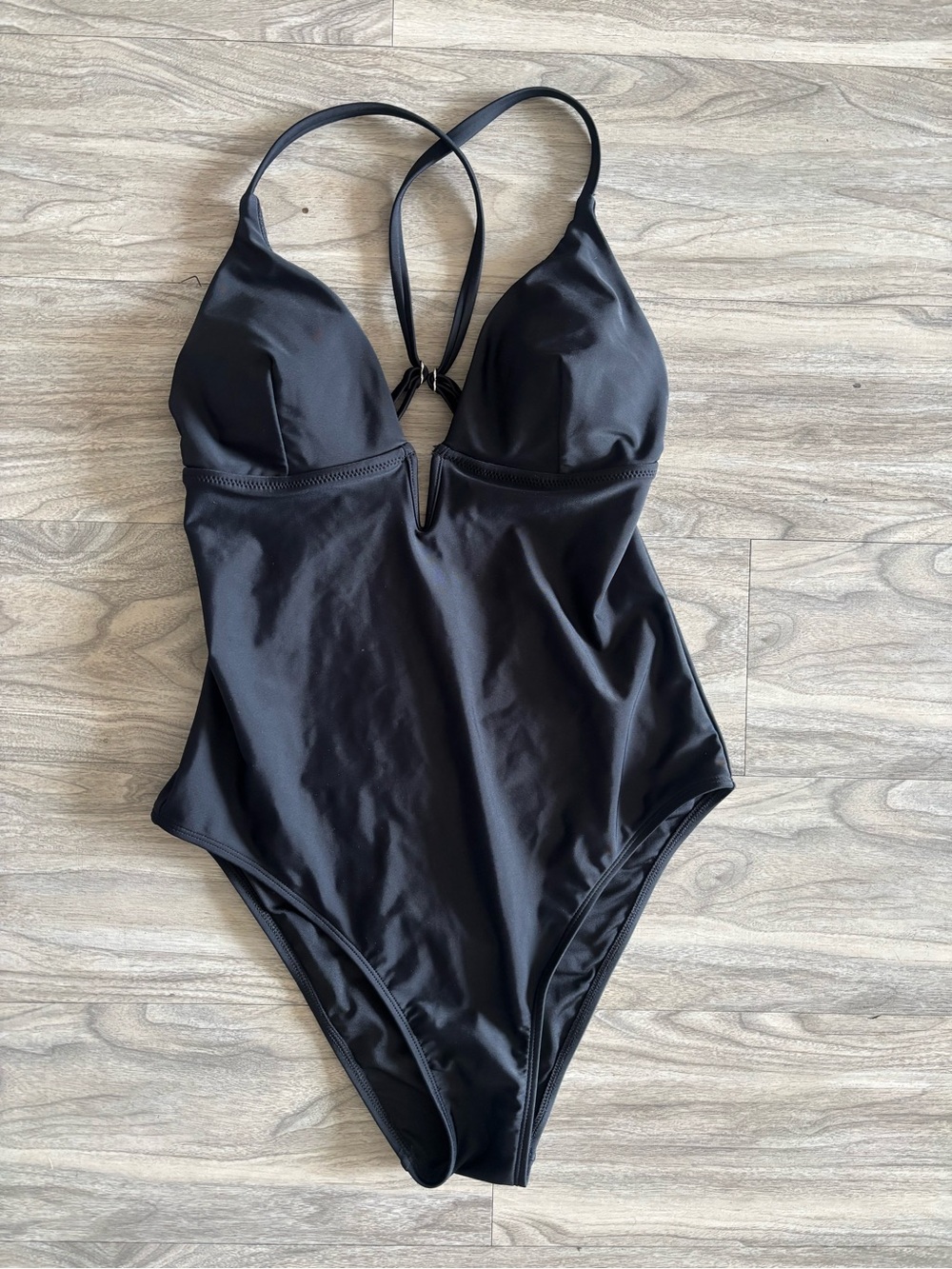 Cupshe Black One-Piece Swimsuit with Blue Tag